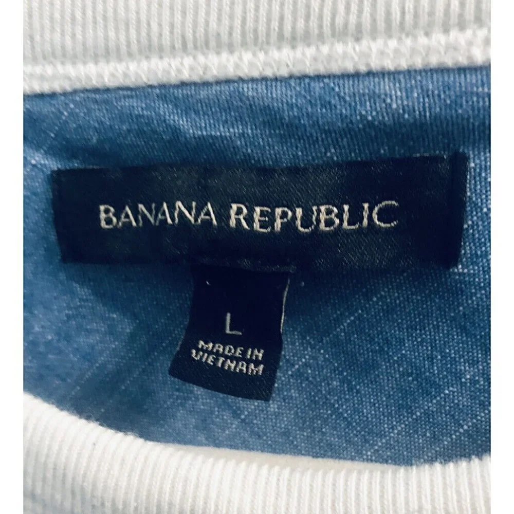Banana Republic Mens Large Blue Striped Raglan Sweatshirt Sweater Cotton